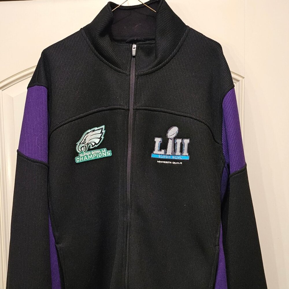 SUPER BOWL 52 CHAMPION PHILADELPHIA EAGLES NFL JACKET G-III MENS XL BLACK PURPLE